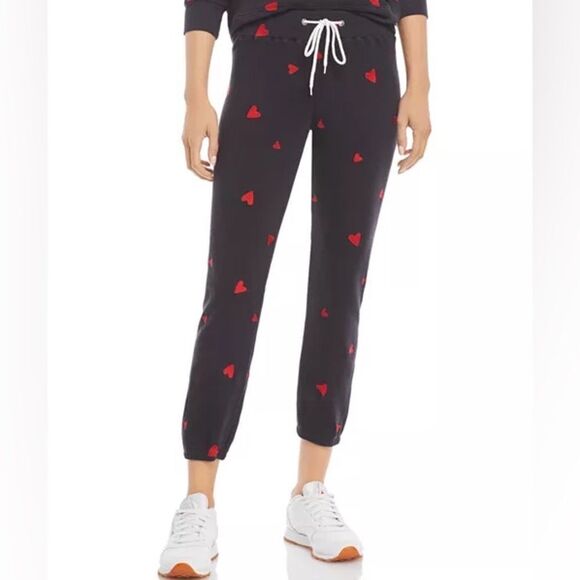 Monrow All Over Heart Embroidered Sweatpants Size M - Picture 1 of 5